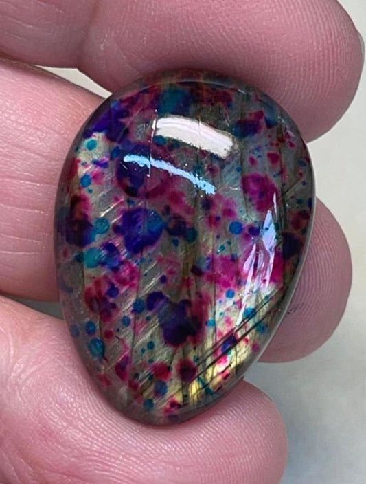 Teardrop 30x22mm Tie Dye Coloured Labradorite Cabochon 22