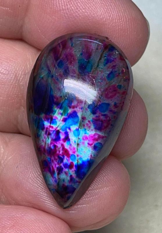 Teardrop 33x19mm Tie Dye Coloured Labradorite Cabochon 88