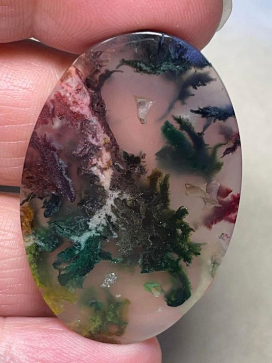 Oval 43x28mm Rainbow Plume Agate Cabochon 01