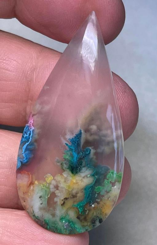 Teardrop 47x22mm Rainbow Plume Agate Cabochon 03