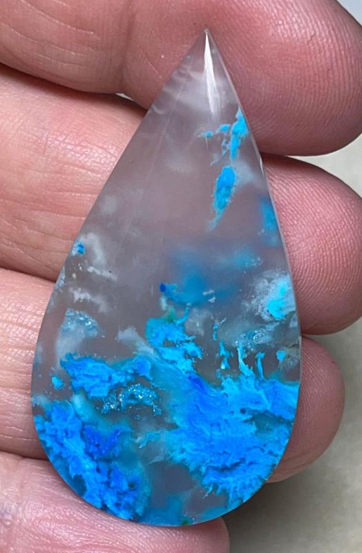 Teardrop 46x25mm Colour Enhanced Plume Agate Cabochon 45