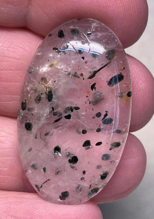 Oval 37x22mm Tibetan Black Spot Quartz Cabochon 02