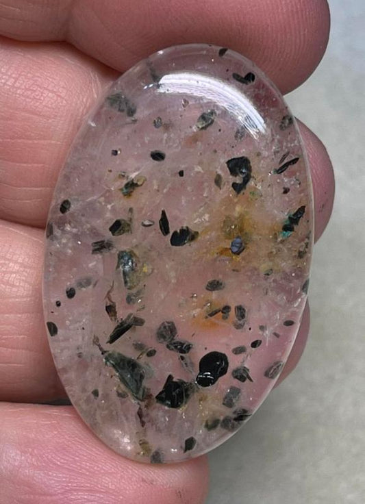 Oval 39x25mm Tibetan Black Spot Quartz Cabochon 03