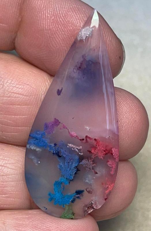 Teardrop 45x20mm Rainbow Plume Agate Cabochon 07