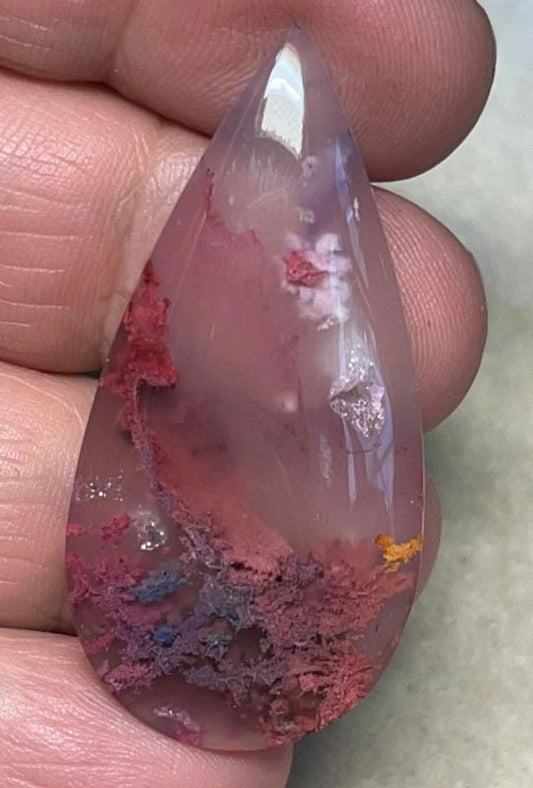 Teardrop 46x22mm Rainbow Plume Agate Cabochon 17