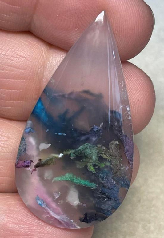 Teardrop 44x23mm Rainbow Plume Agate Cabochon 18