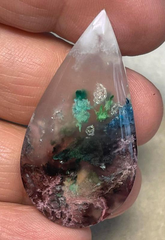 Teardrop 44x23mm Rainbow Plume Agate Cabochon 19