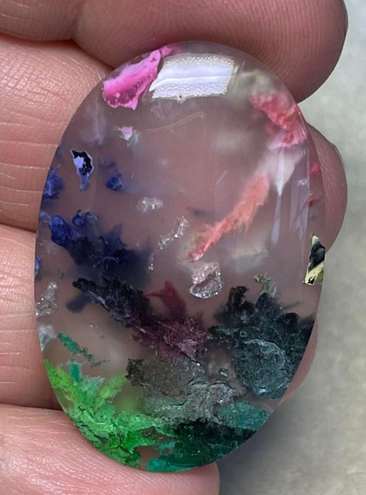 Oval 39x26mm Rainbow Plume Agate Cabochon 20