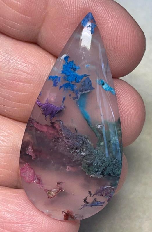 Teardrop 46x22mm Rainbow Plume Agate Cabochon 21