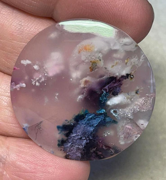 Round 35x35mm Rainbow Plume Agate Cabochon 24
