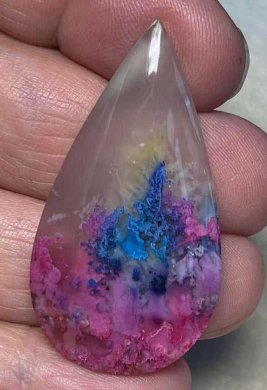 Teardrop 44x23mm Rainbow Plume Agate Cabochon 31