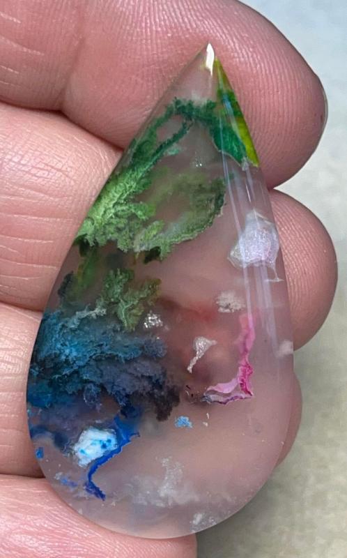 Teardrop 46x24mm Rainbow Plume Agate Cabochon 36