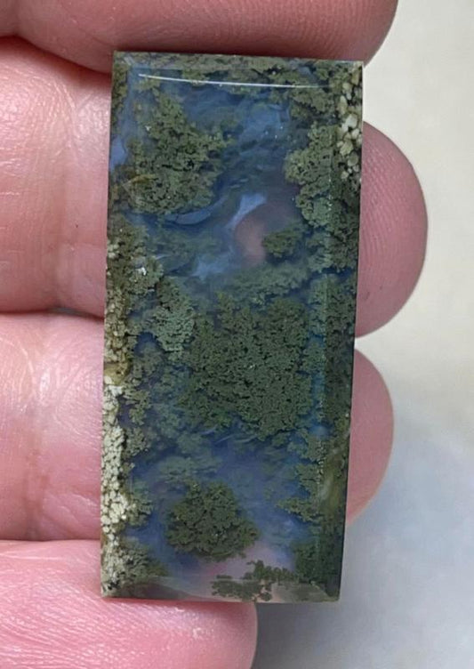 Rectangle 34x15mm Faceted Lichen in Quartz Cabochon 81
