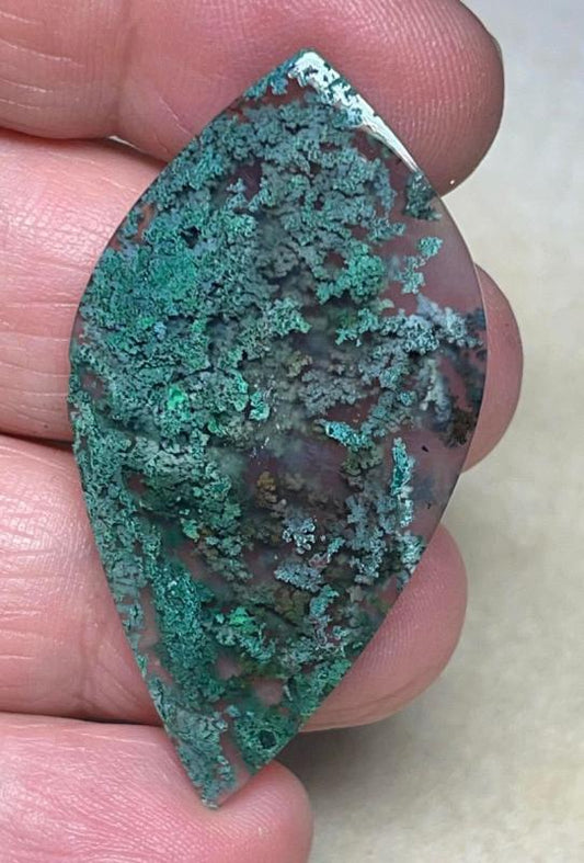 Freeform 49x25mm Lichen in Quartz Cabochon 89