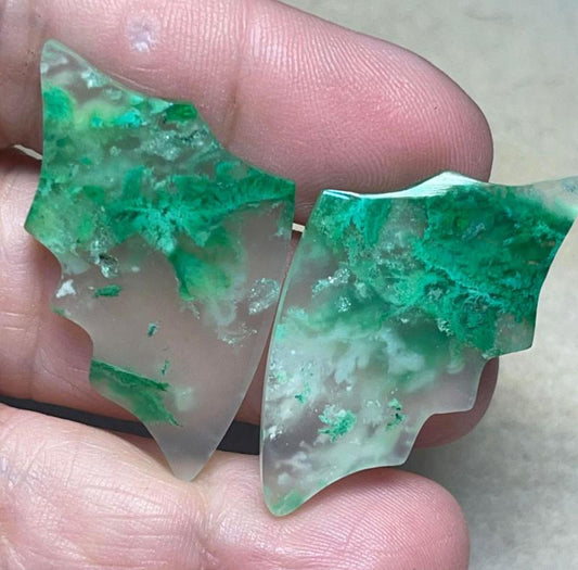 Wing 40x23mm Colour Enhanced Plume Agate Cabochon Pair 04