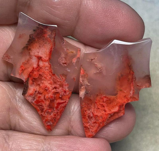 Wing 39x25mm Colour Enhanced Plume Agate Cabochon Pair 05