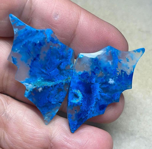 Wing 41x23mm Colour Enhanced Plume Agate Cabochon Pair 06