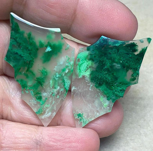 Wing 40x23mm Colour Enhanced Plume Agate Cabochon Pair 07