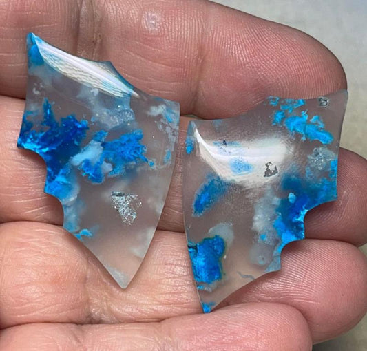 Wing 40x24mm Colour Enhanced Plume Agate Cabochon Pair 08