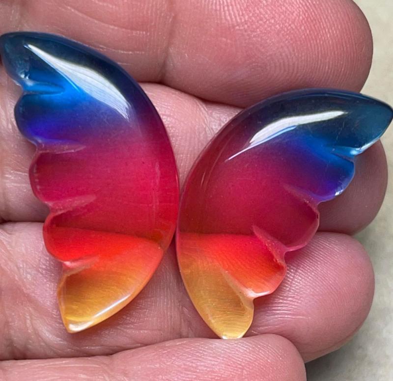 Wing 32x15mm Glass Cabochon Pair 01