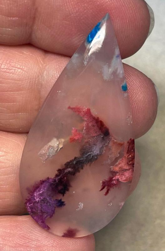 Teardrop 44x22mm Rainbow Plume Agate Cabochon 38