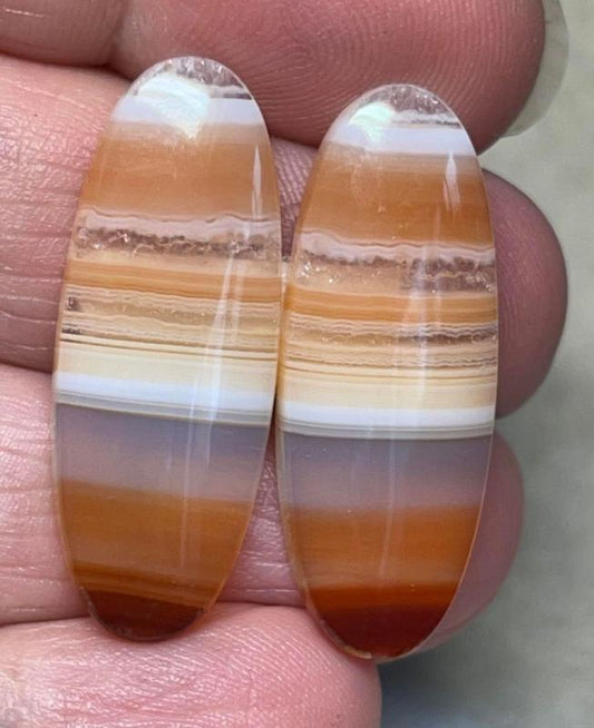 Oval 32x12mm Banded Carnelian Cabochon Pair 02