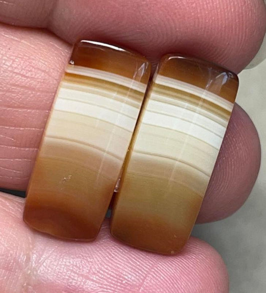 Rectangle 22x9mm Banded Carnelian Cabochon Pair 03