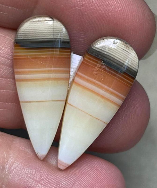 Teardrop 26x10mm Banded Carnelian Cabochon Pair 05