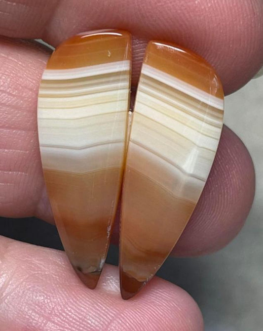 Freeform 28x9mm Banded Carnelian Cabochon Pair 11