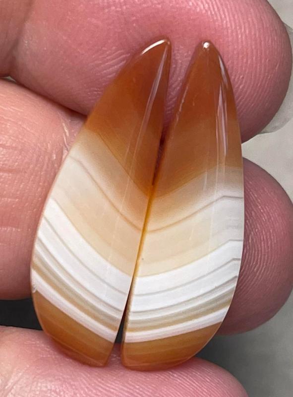 Freeform 29x8mm Banded Carnelian Cabochon Pair 12
