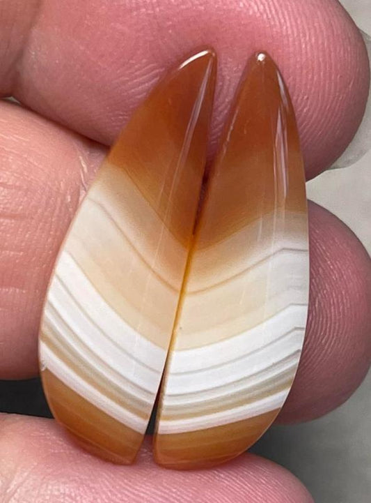 Freeform 29x8mm Banded Carnelian Cabochon Pair 12