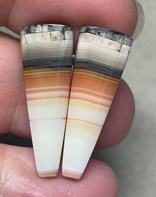 Freeform 28x9mm Banded Carnelian Cabochon Pair 13