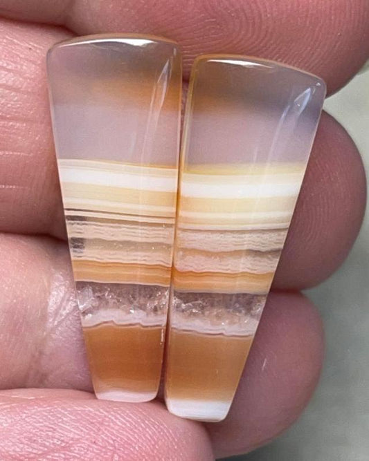 Freeform 27x9mm Banded Carnelian Cabochon Pair 14