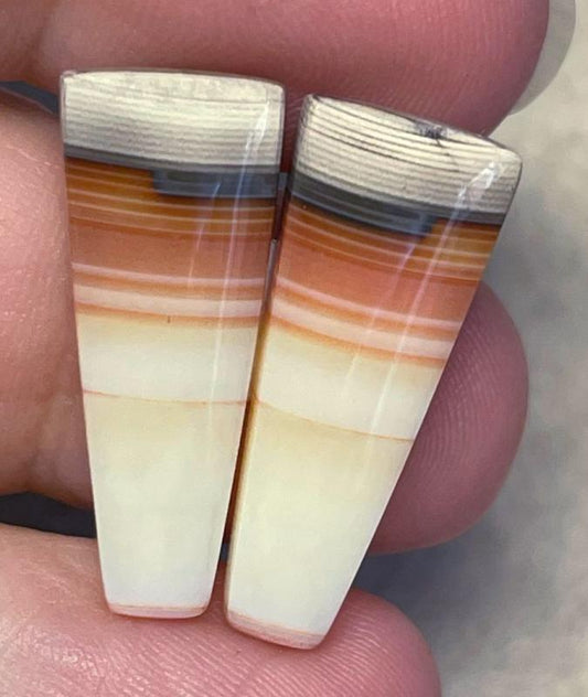 Freeform 26x10mm Banded Carnelian Cabochon Pair 17