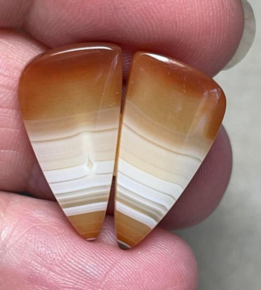 Freeform 22x11mm Banded Carnelian Cabochon Pair 18