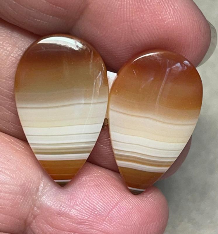 Teardrop 25x15mm Banded Carnelian Cabochon Pair 19