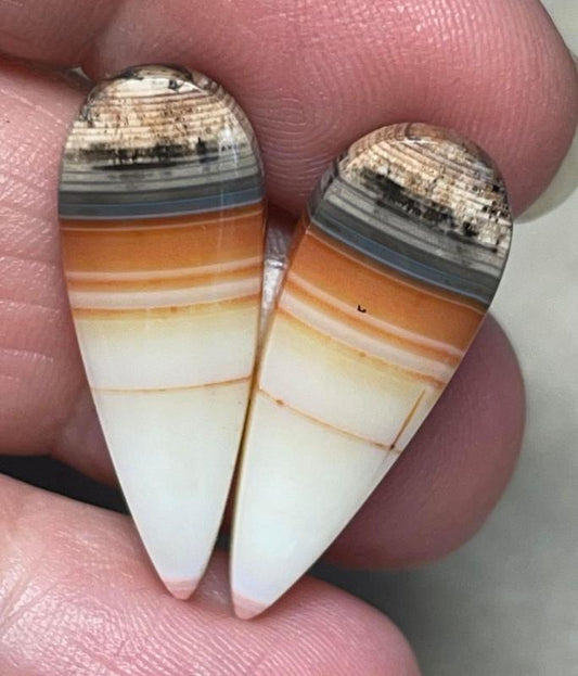 Freeform 27x10mm Banded Carnelian Cabochon Pair 21