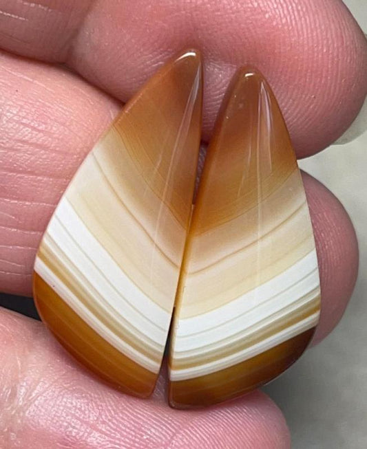 Freeform 28x11mm Banded Carnelian Cabochon Pair 22