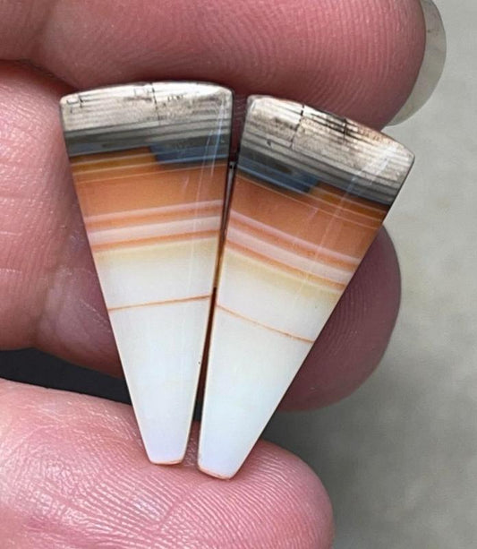 Freeform 24x11mm Banded Carnelian Cabochon Pair 26