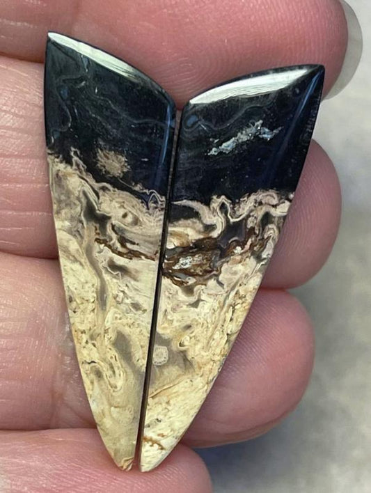 Freeform 37x11mm Indonesian Palm Root Cabochon Pair 09