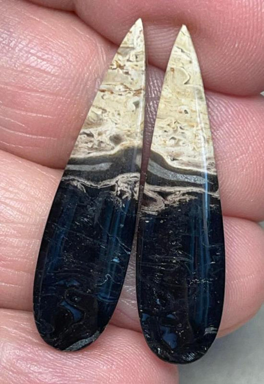 Teardrop 35x9mm Indonesian Palm Root Cabochon Pair 10