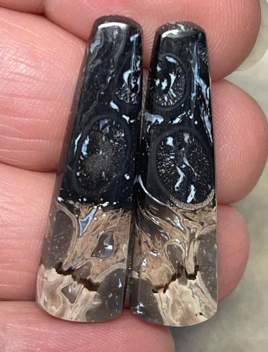 Freeform 34x10mm Indonesian Palm Root Cabochon Pair 18