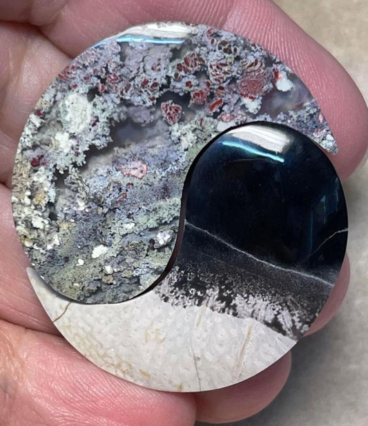 Yin Yang 36x23mm Palm Root and Plume Agate Cabochon Pair 02