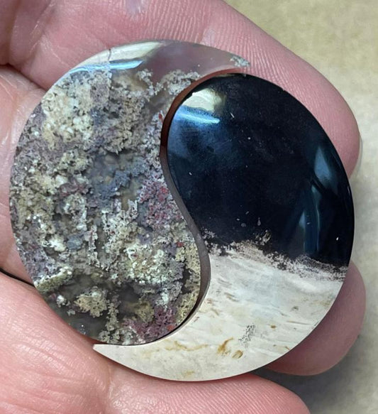 Yin Yang 34x22mm Palm Root and Plume Agate Cabochon Pair 09