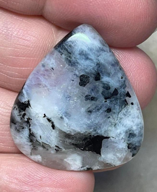Teardrop 32x29mm Rainbow Moonstone with Tourmaline Cabochon 05