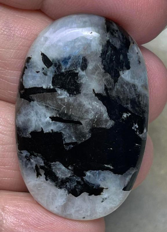 Oval 39x25mm Rainbow Moonstone with Tourmaline Cabochon 12
