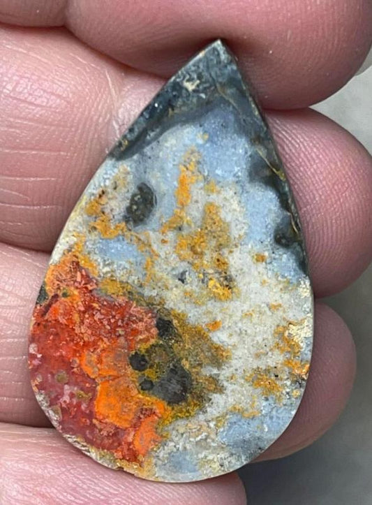 Teardrop 36x23mm Orange Seam Agate Cabochon 17