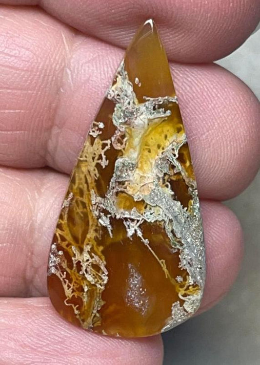 Teardrop 35x17mm Natural Lichen Moss Agate Cabochon 01