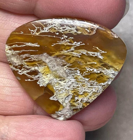 Teardrop 29x32mm Natural Lichen Moss Agate Cabochon 10