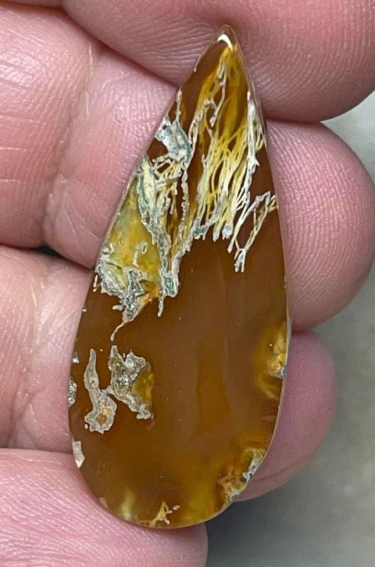 Teardrop 36x16mm Natural Lichen Moss Agate Cabochon 11